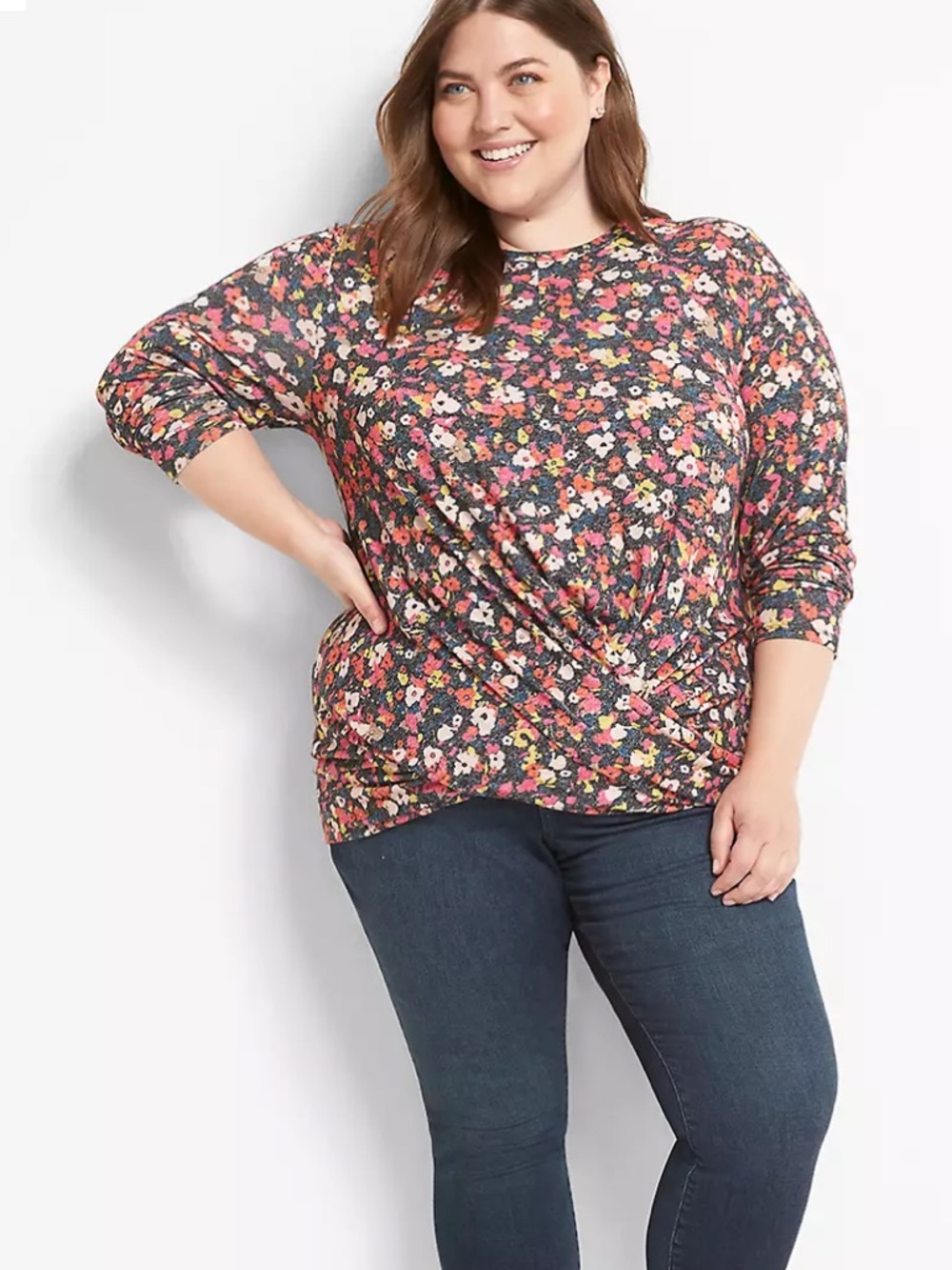 Lane Bryant Floral Tunic Twist Top - size 22/24